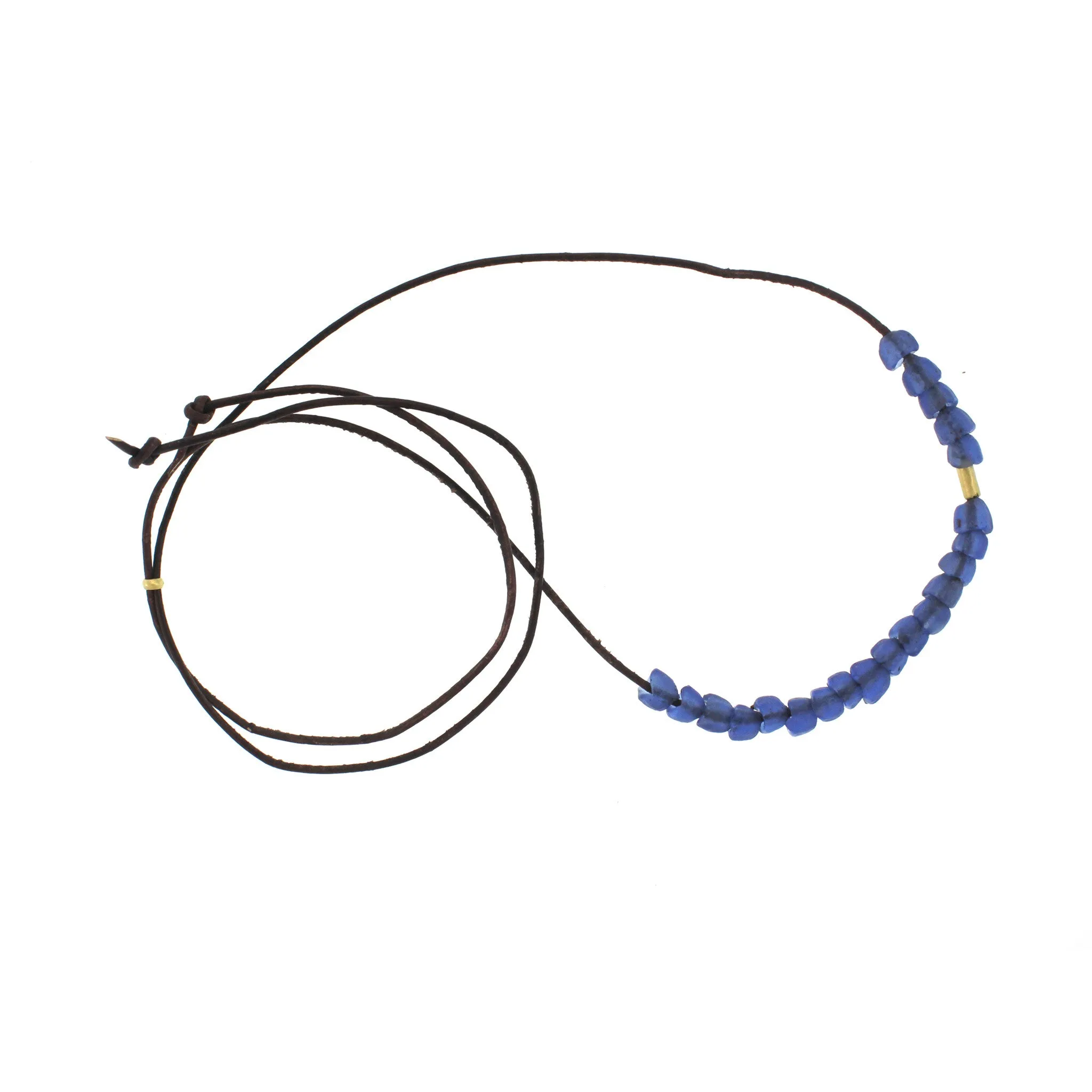 Recycled Glass Tulip Bead Necklace -  Blue