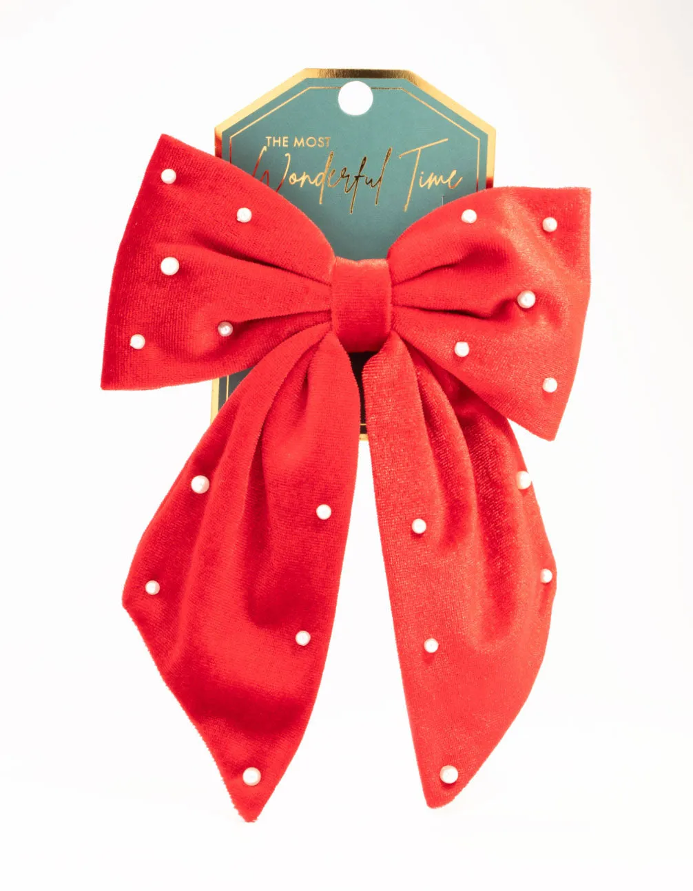 Red Velvet Pearl Bow Clip