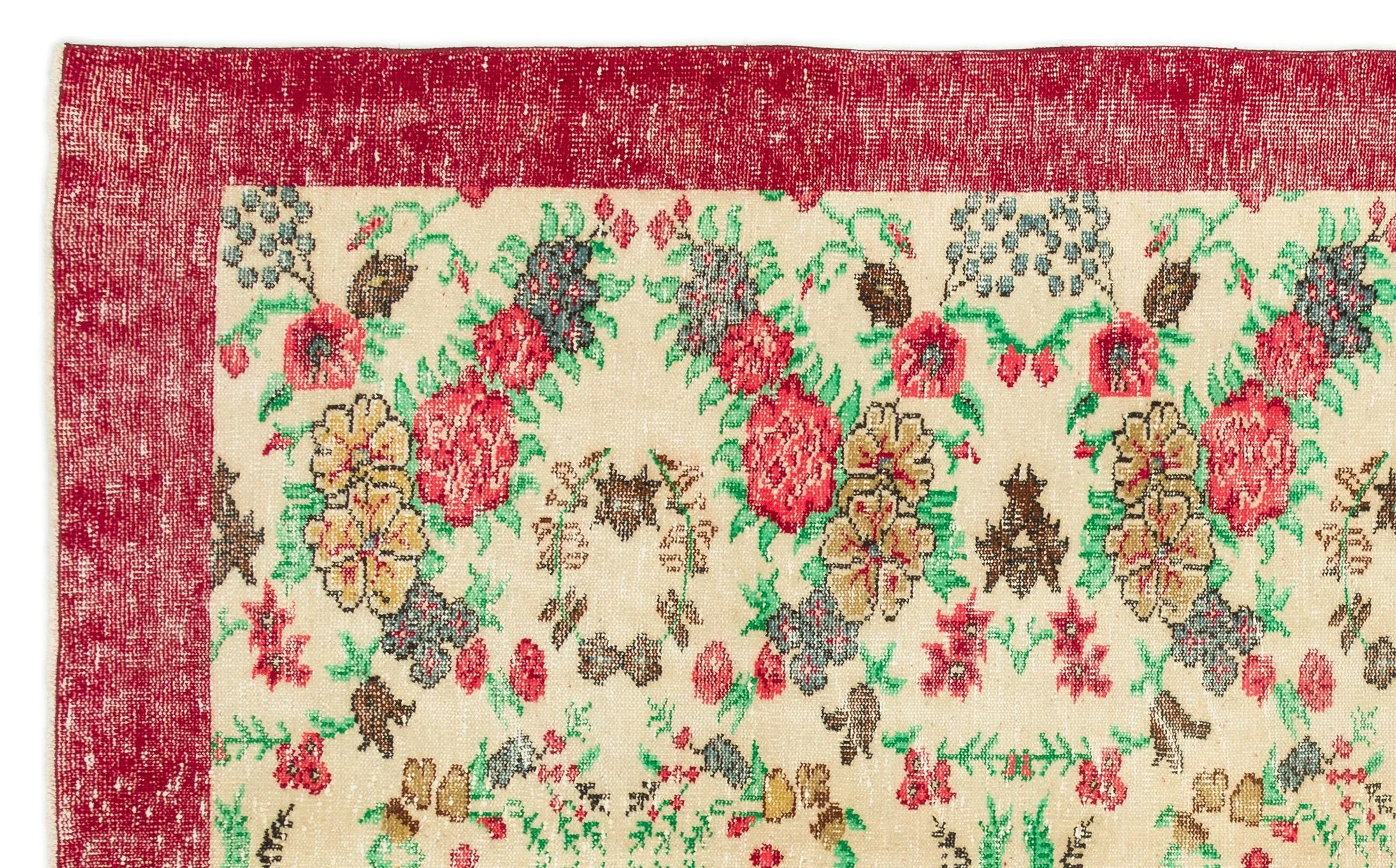 Retro Design Floral Over Dyed Vintage Rug 6'2'' x 10'0'' ft 187 x 306 cm