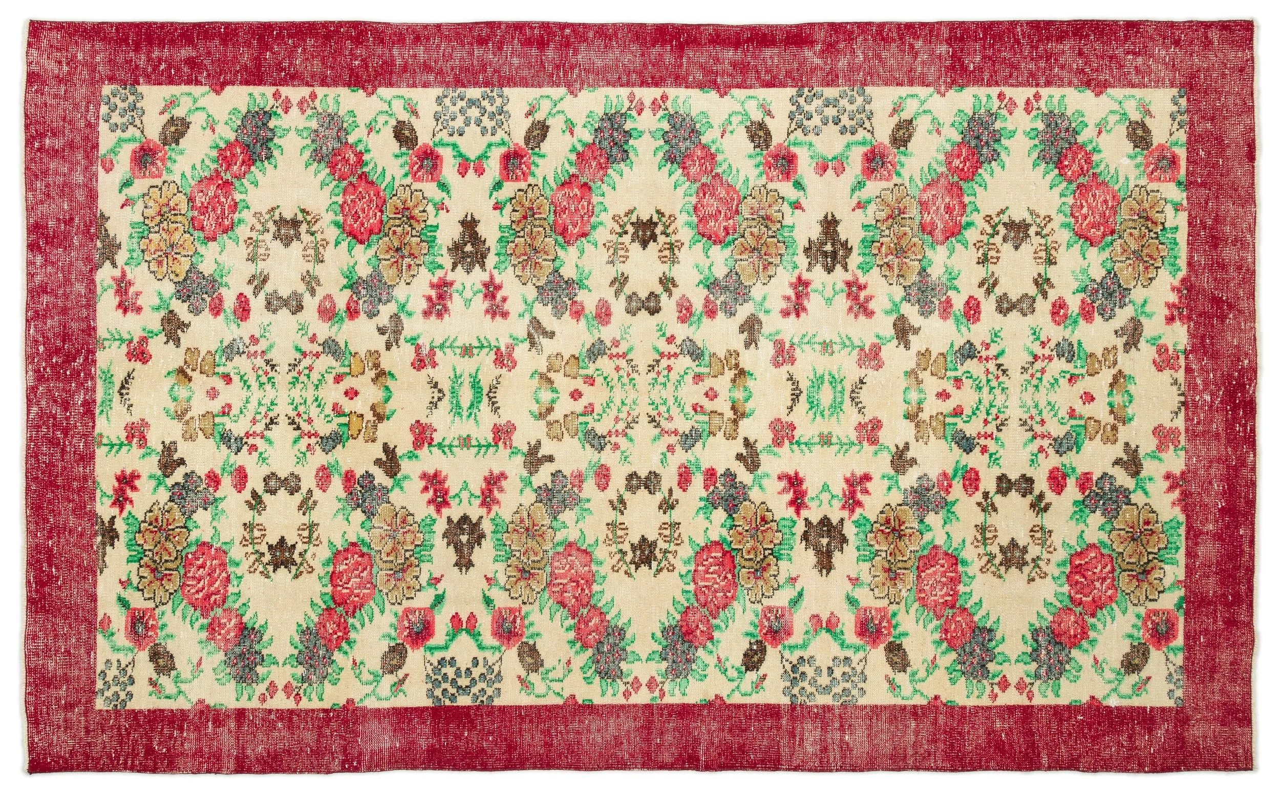 Retro Design Floral Over Dyed Vintage Rug 6'2'' x 10'0'' ft 187 x 306 cm