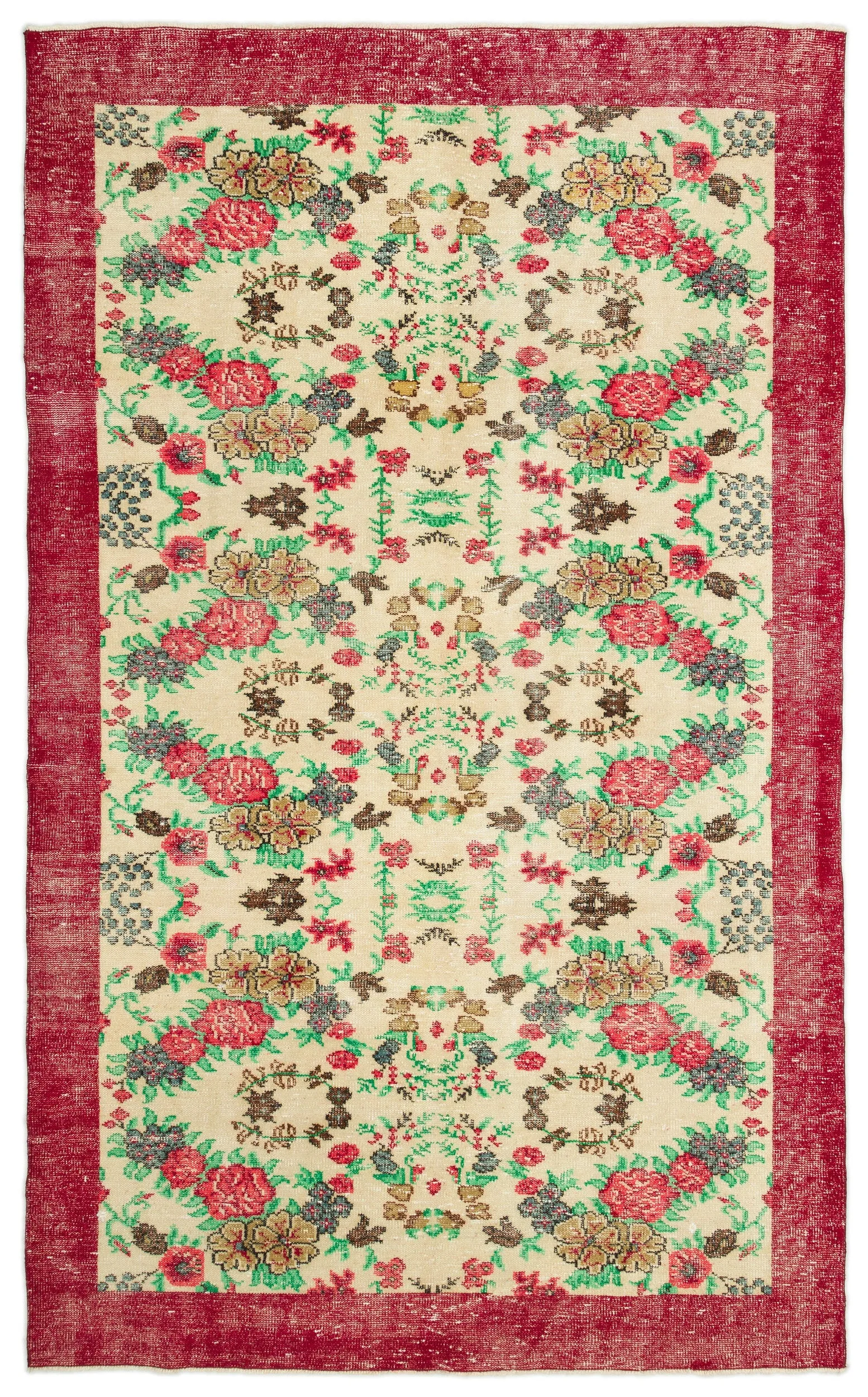 Retro Design Floral Over Dyed Vintage Rug 6'2'' x 10'0'' ft 187 x 306 cm