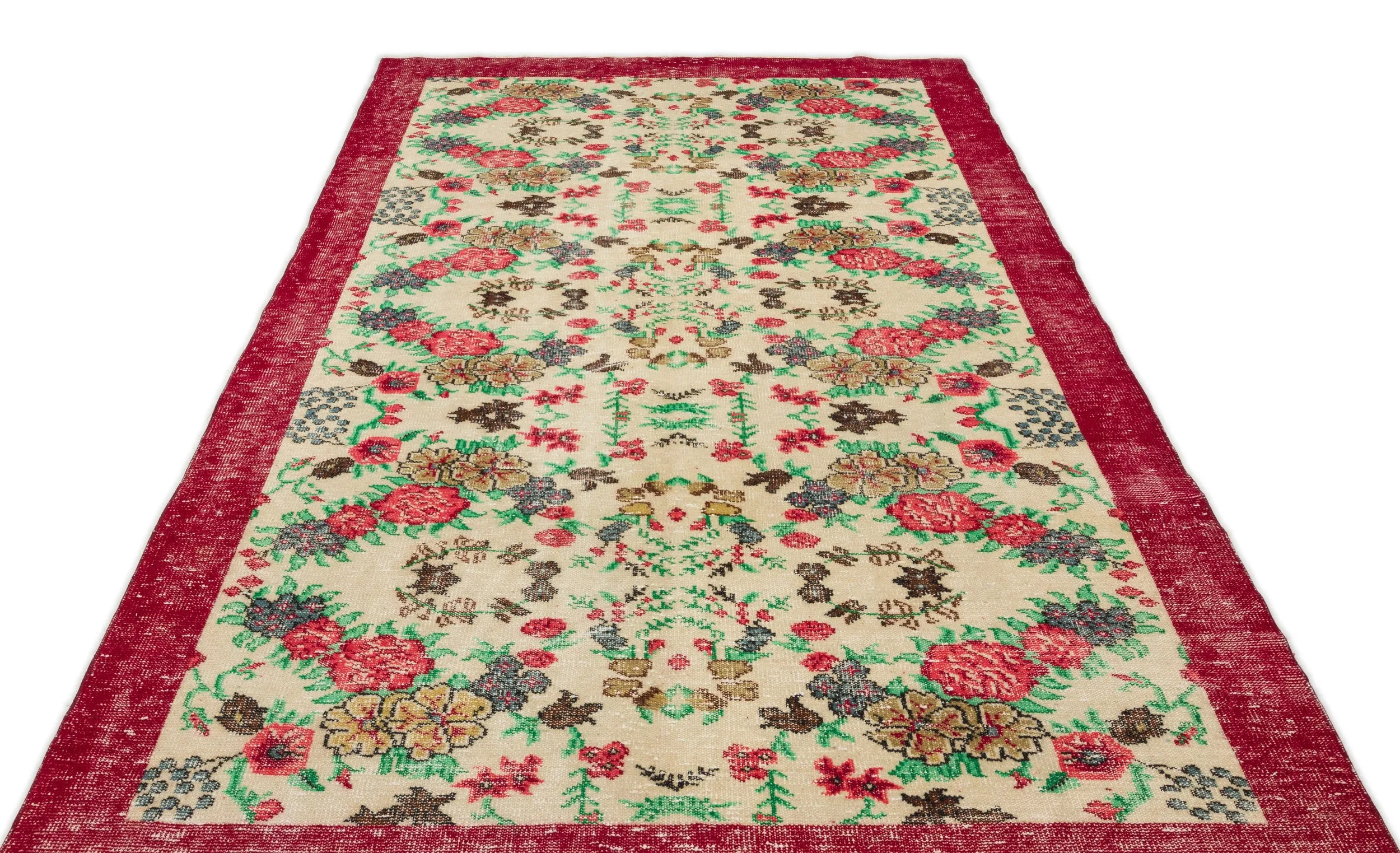 Retro Design Floral Over Dyed Vintage Rug 6'2'' x 10'0'' ft 187 x 306 cm