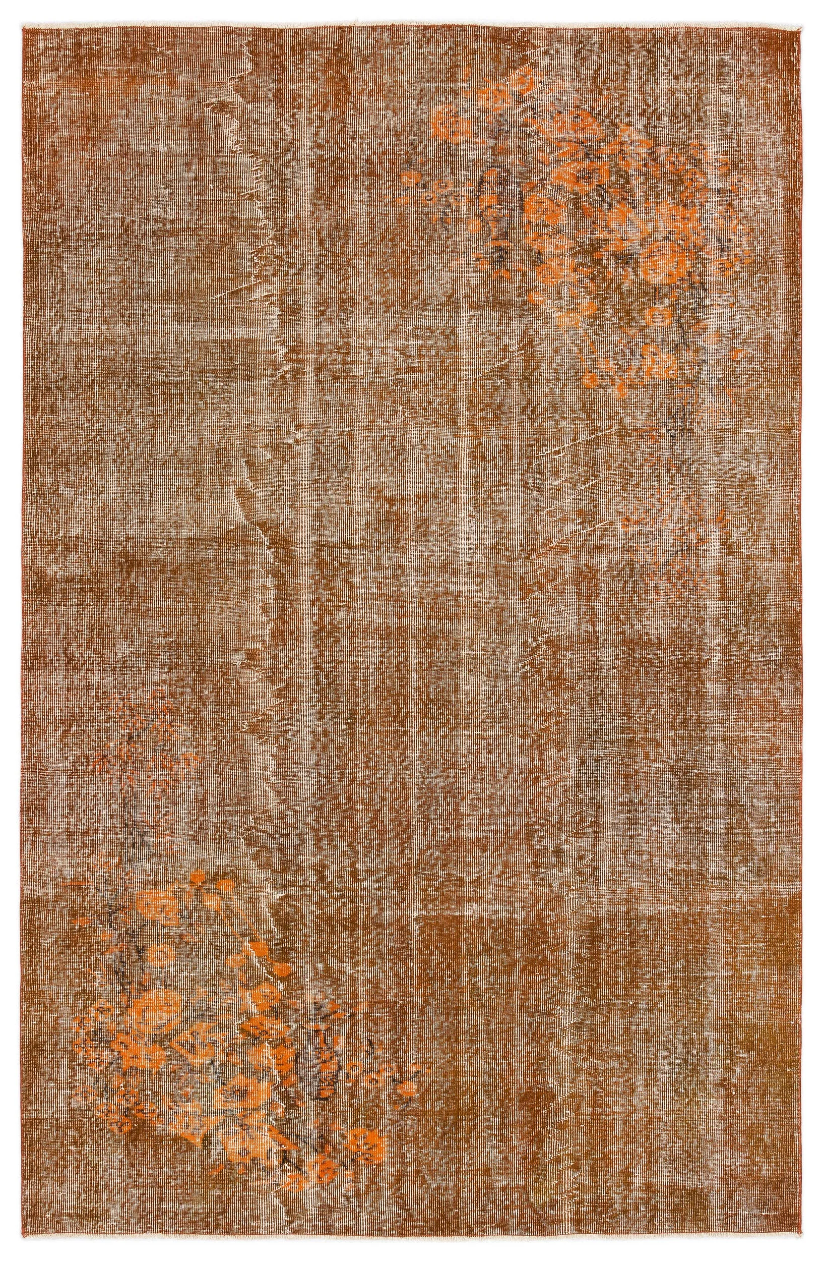 Retro Design Floral Over Dyed Vintage Rug 6'2'' x 9'4'' ft 187 x 284 cm