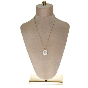 Rose Guilloche and Rhinestone Pendant Necklace