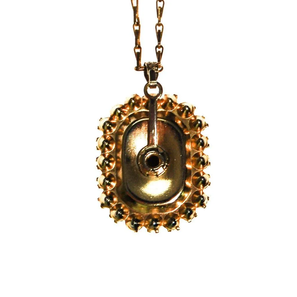 Rose Guilloche and Rhinestone Pendant Necklace