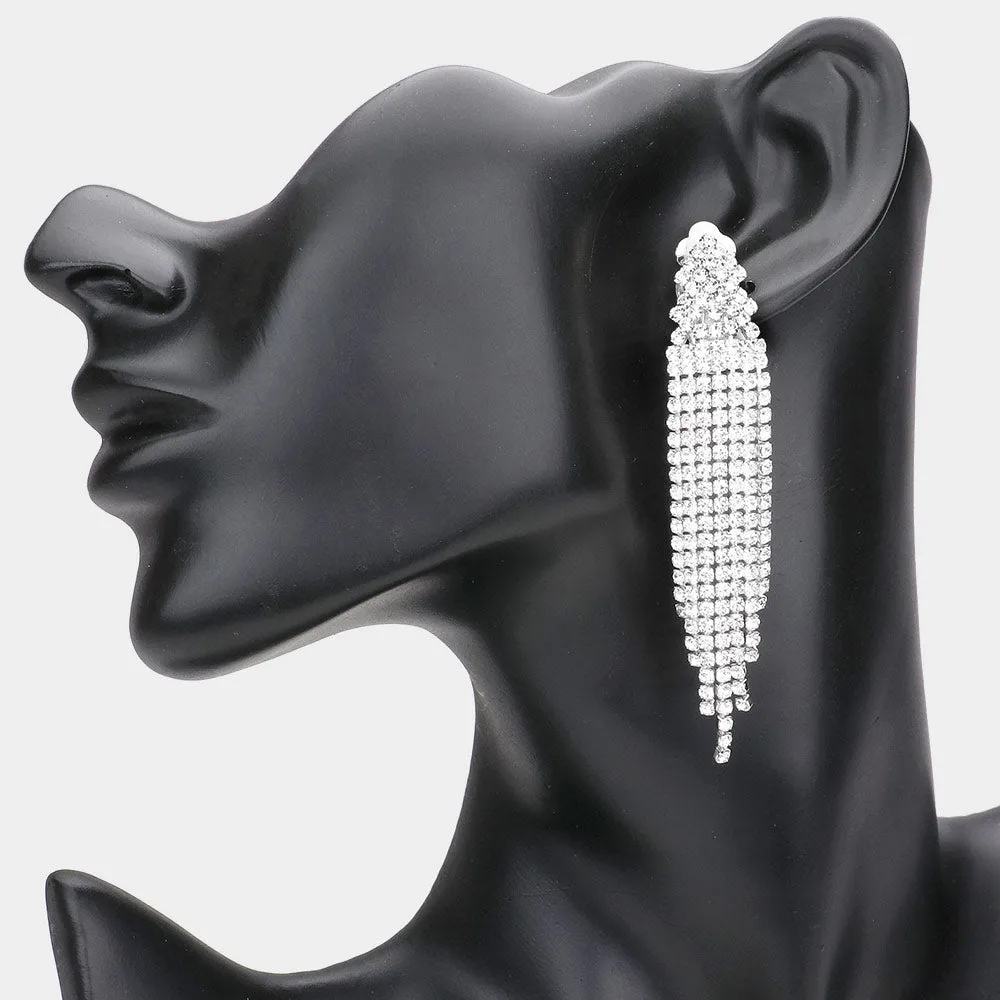 SERAFINA - Clear Rhinestone Dangle Clip On Earrings