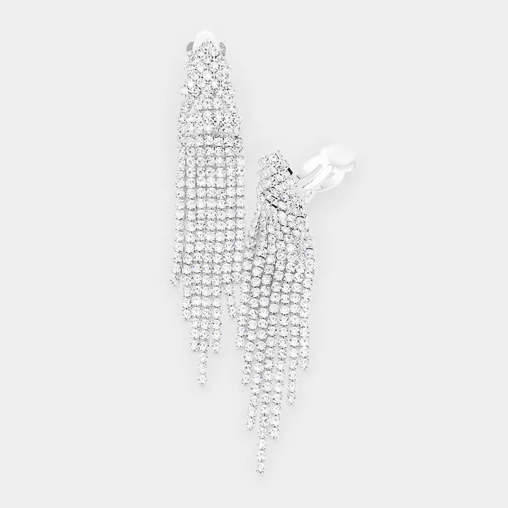 SERAFINA - Clear Rhinestone Dangle Clip On Earrings
