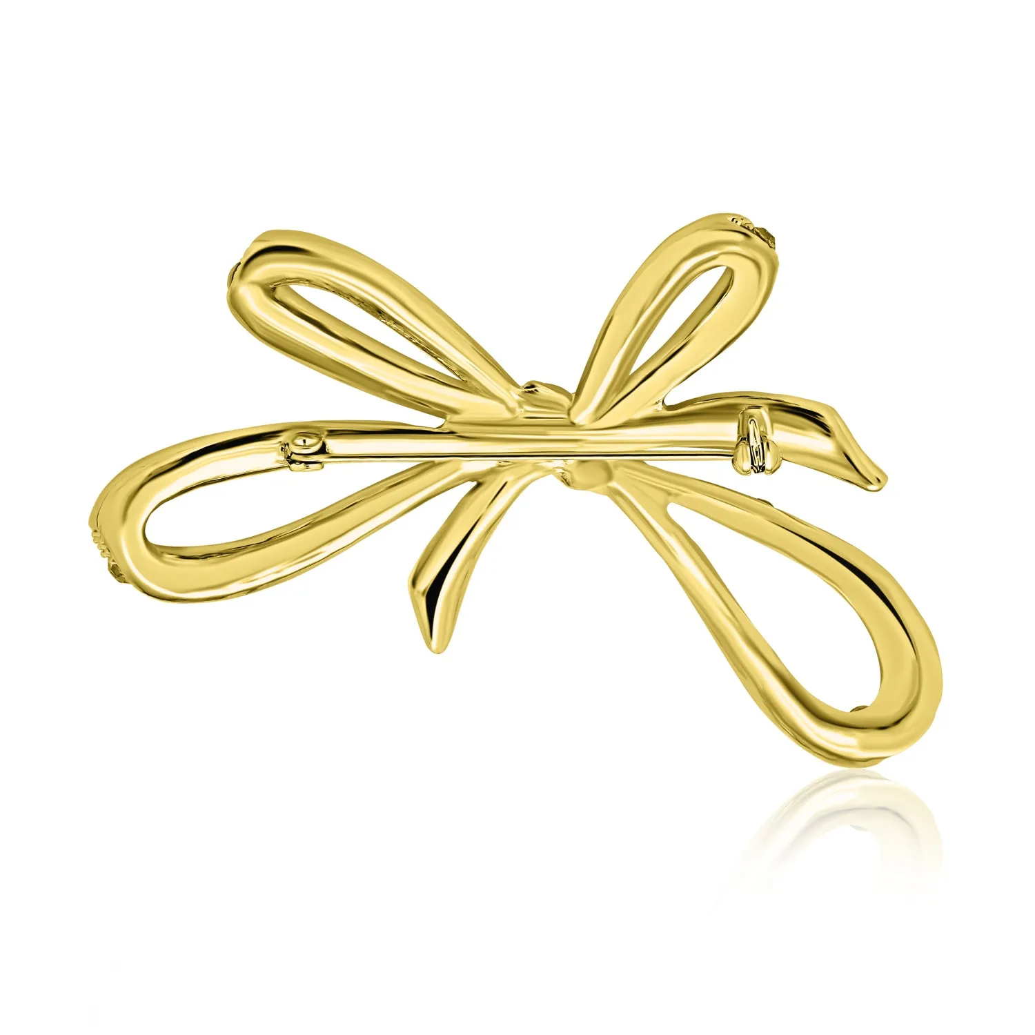 Set of 2 Winter Wedding Clear Blue Crystal Ribbon Bow Brooch Pin Gold Plated