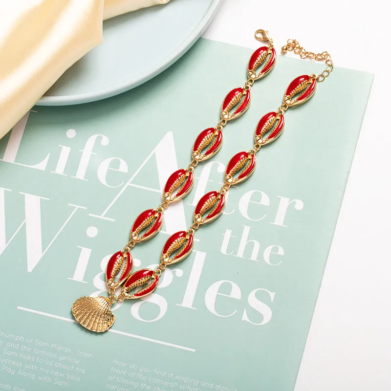 Shell Drop Oil Color Necklace Creative Geometric Conch Clavicle Chain