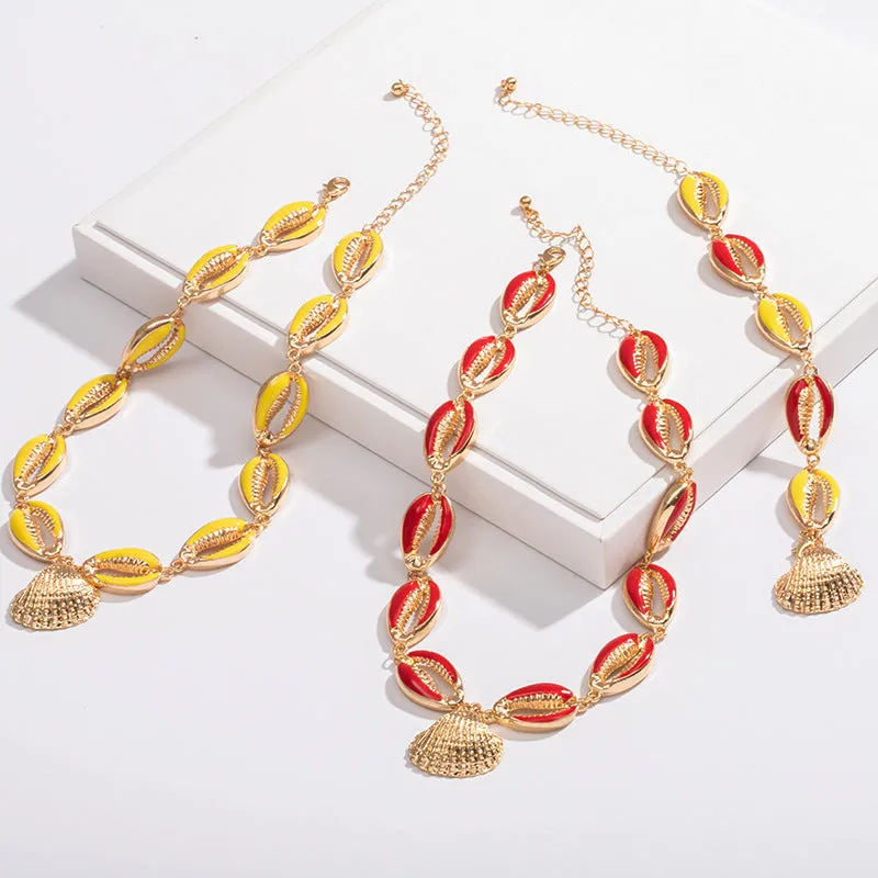 Shell Drop Oil Color Necklace Creative Geometric Conch Clavicle Chain