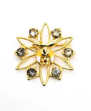 Shriners  rhinestone yellow enamel gold toned vintage mid century brooch