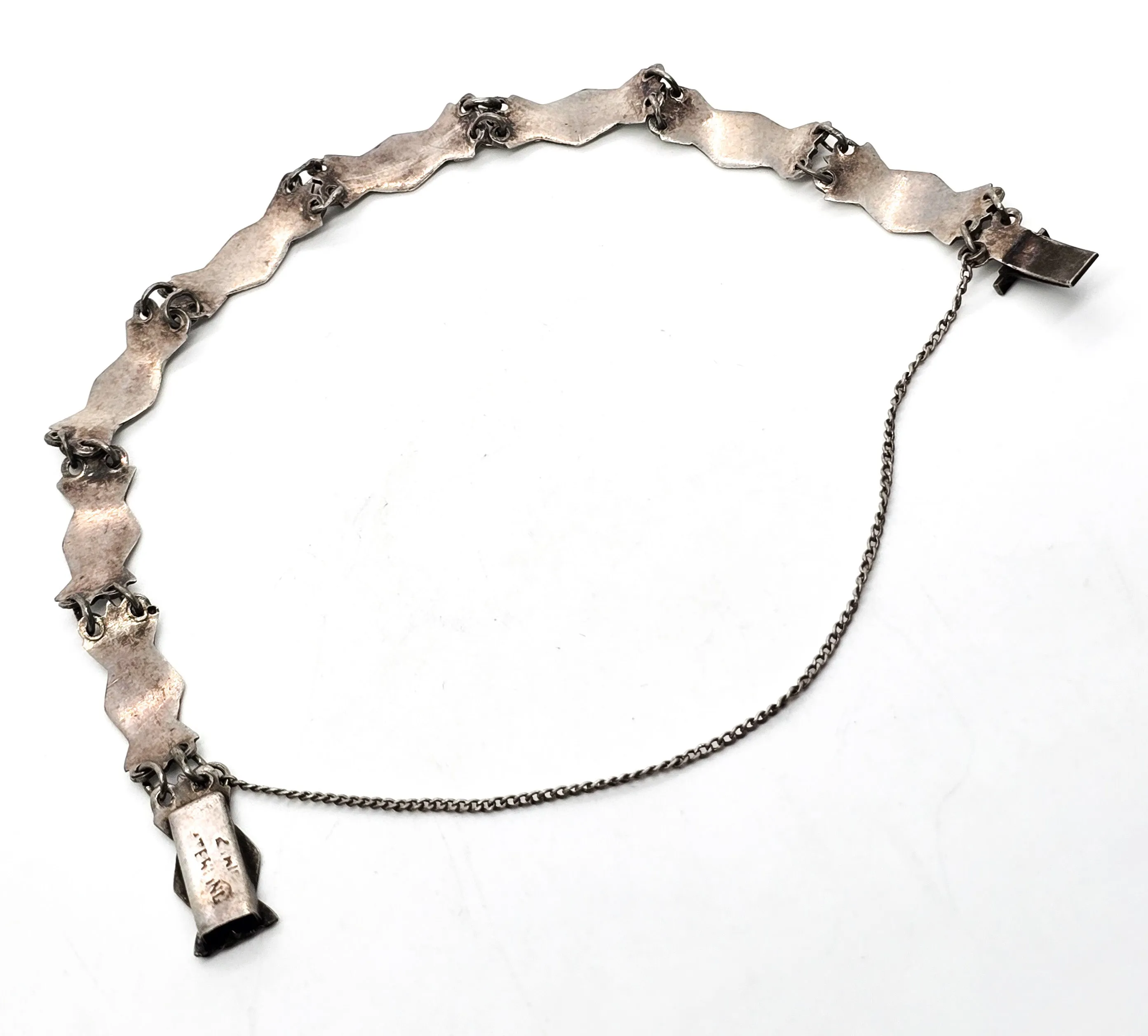 Siam White Nielloware enamel Erawan Melaka  vintage sterling silver bracelet