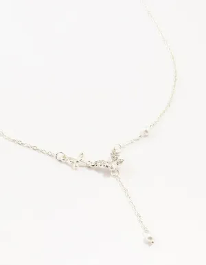 Silver Diamante Pearl Butterfly  Y-Necklace