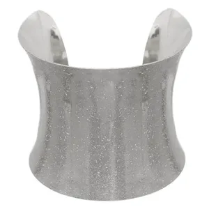 Silver Long Textured Metal Cuff Bracelet