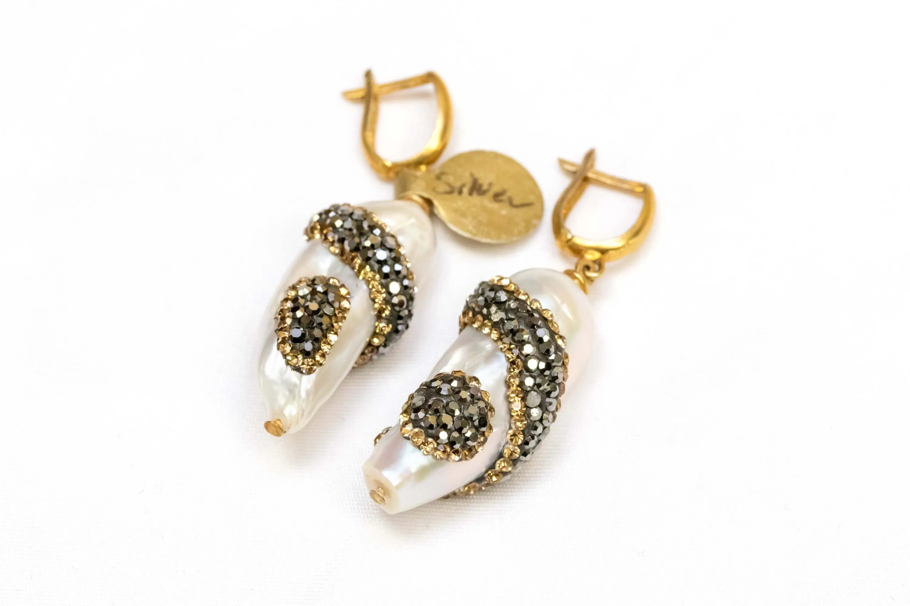 Silver Pearl Earrings With Rhinestones