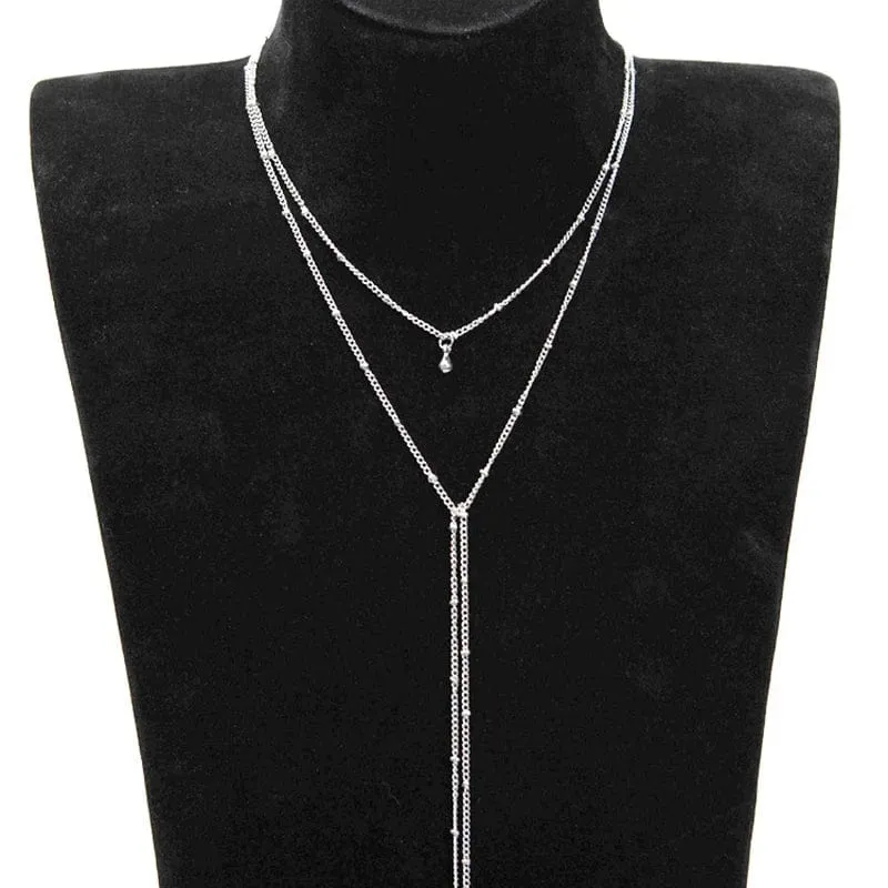 Simple Beads Long Tassel Choker Necklace