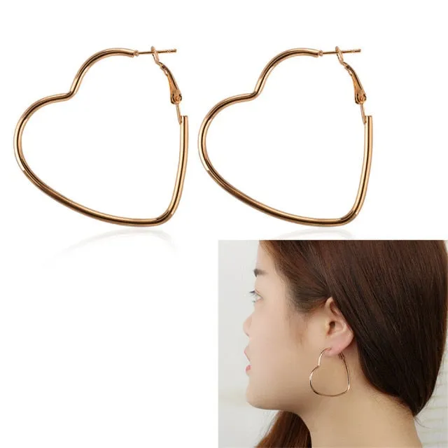 Simple Design Hollow Heart Simple Silver Drop Earrings