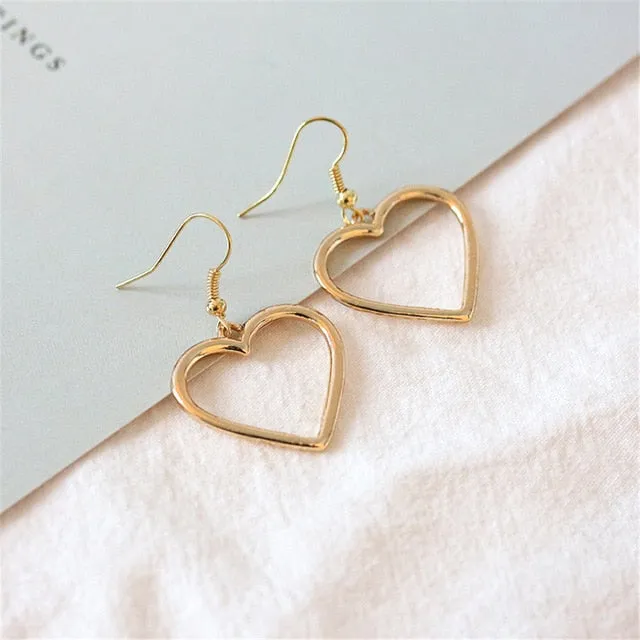 Simple Design Hollow Heart Simple Silver Drop Earrings
