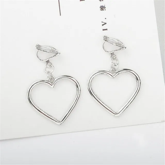 Simple Design Hollow Heart Simple Silver Drop Earrings