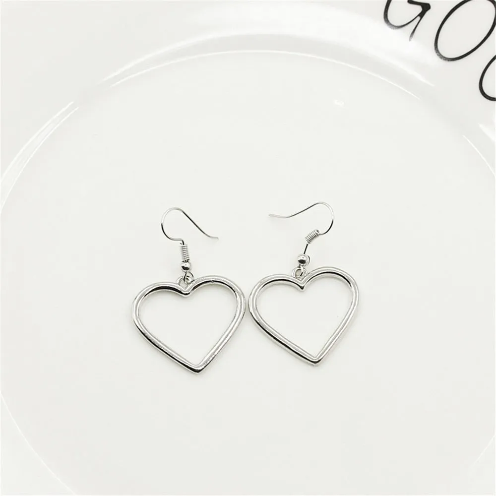 Simple Design Hollow Heart Simple Silver Drop Earrings