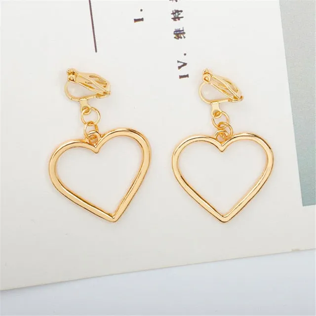 Simple Design Hollow Heart Simple Silver Drop Earrings