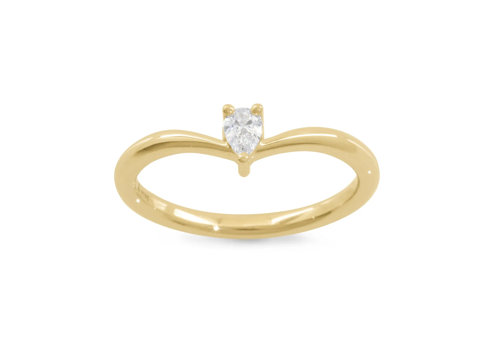 Simple Pear Diamond Elvish Vine Wedding Band, Yellow Gold