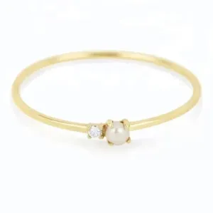 Simple Thin Stackable Pearl/CZ Ring - Gold