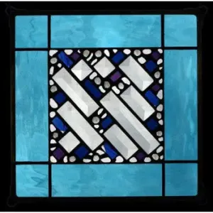 Sky Blue Border Geometric Stained Glass Window Panel by Edel Byrne