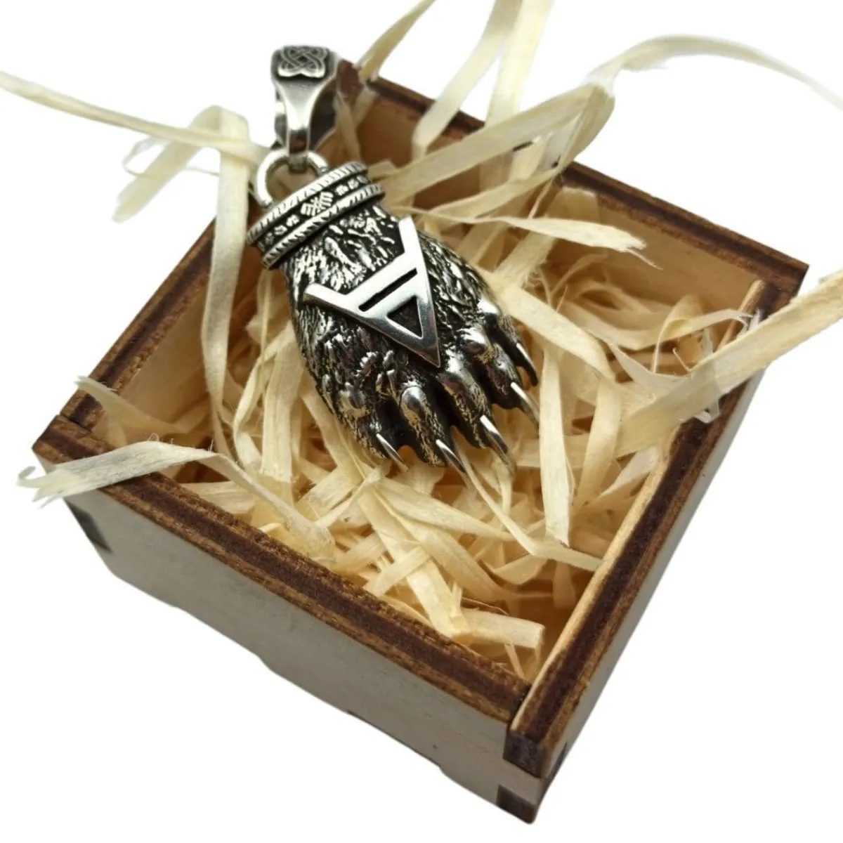 Slavic Bear paw silver pendant  | Veles seal
