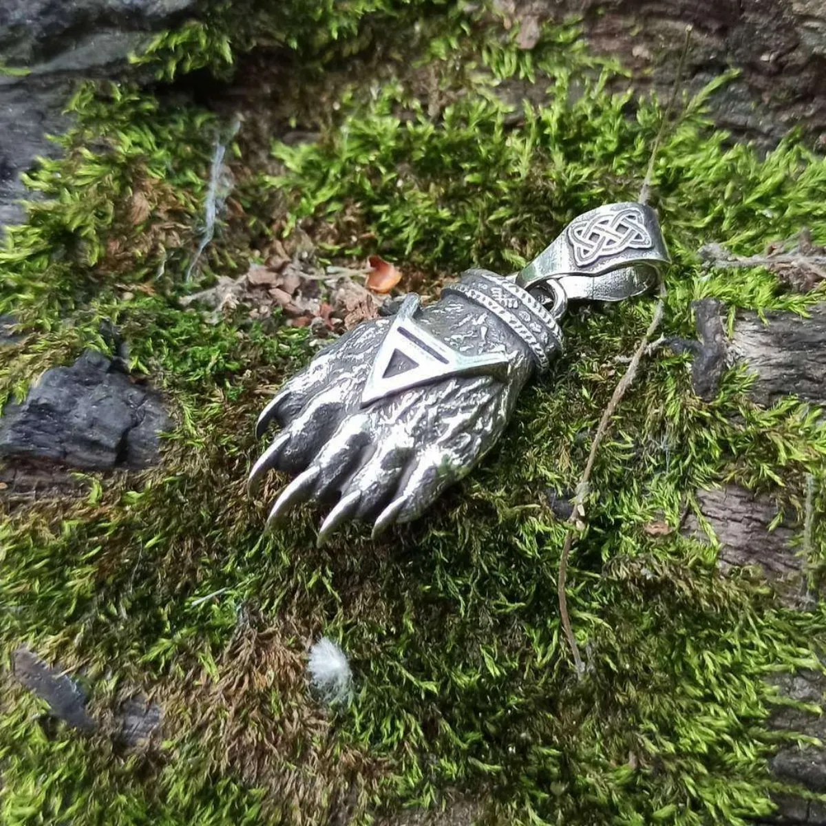Slavic Bear paw silver pendant  | Veles seal