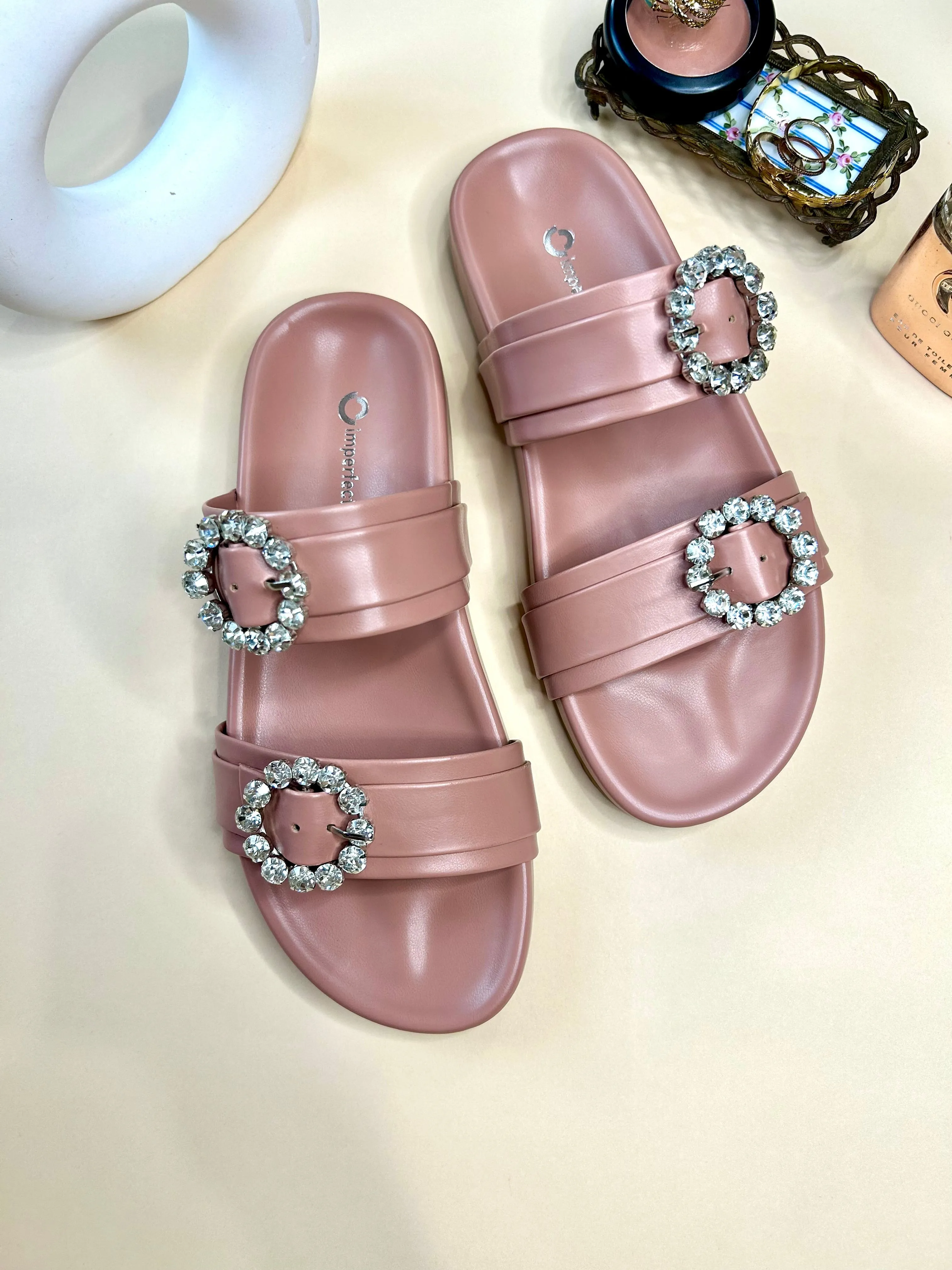 Slider Sandals With Rhinestone Buckle