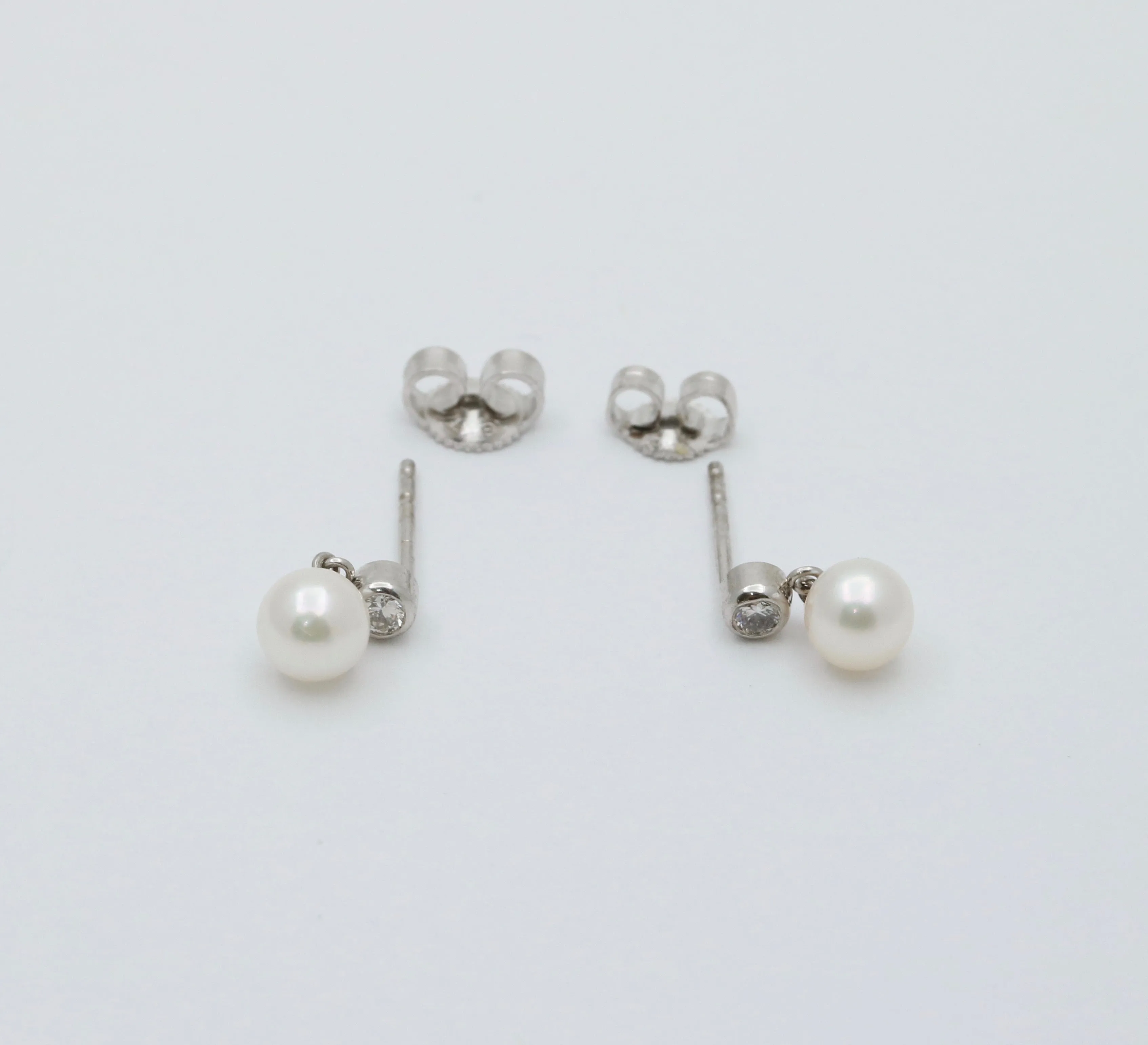 Small Pearl and Diamond Dangle Earrings, 18K Gold