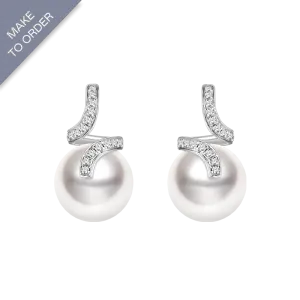 South Sea Pearl 18K White Gold Elegant Wave Stud Diamonds Earrings