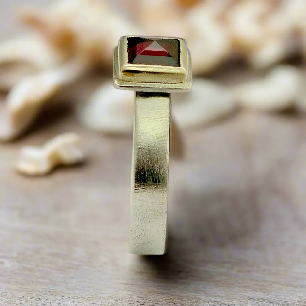 Square Garnet Mixed Metal Ring -  Red Wine.