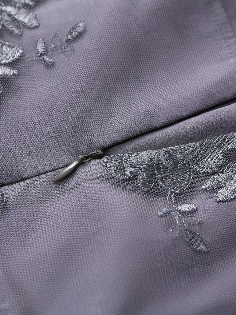 Stand Collar Embroidered Vintage Dress