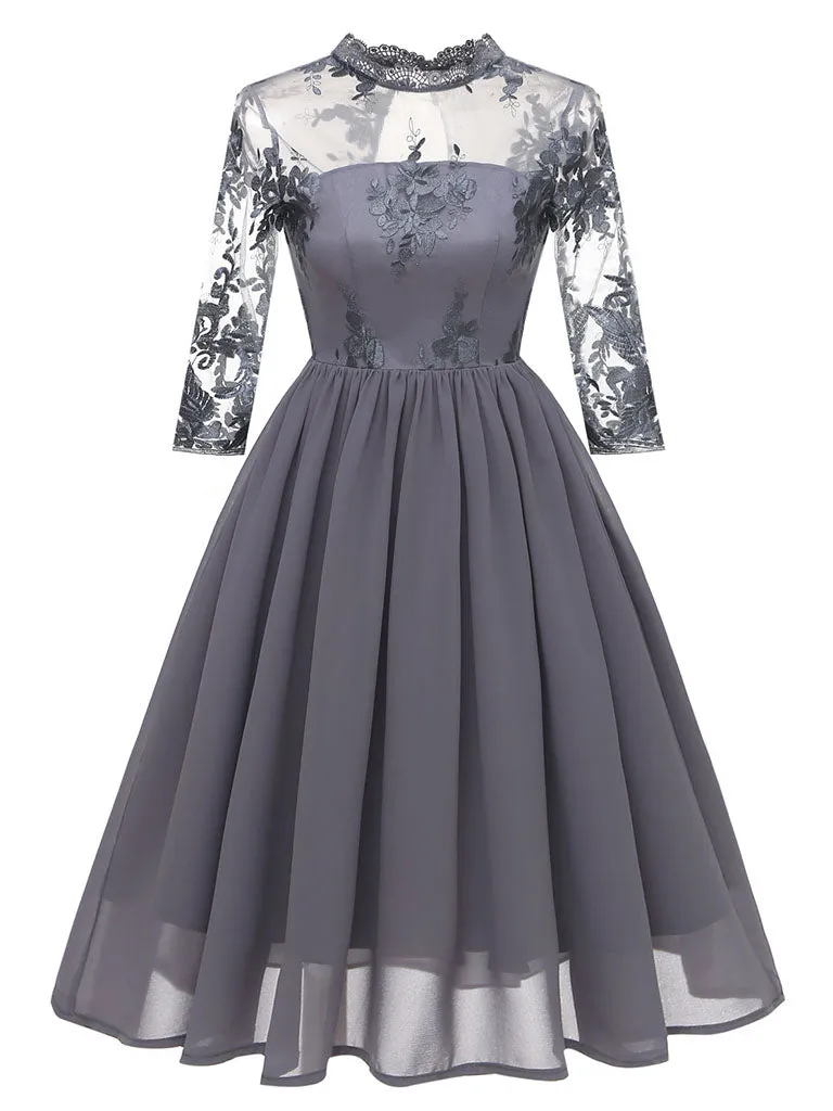 Stand Collar Embroidered Vintage Dress