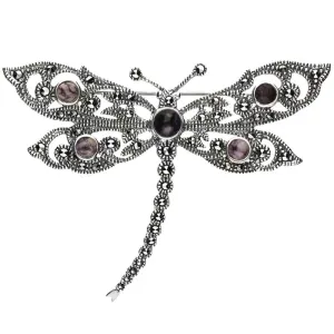 Sterling Silver Blue John Marcasite Five Stone Style & Fashion Dragonfly Brooch