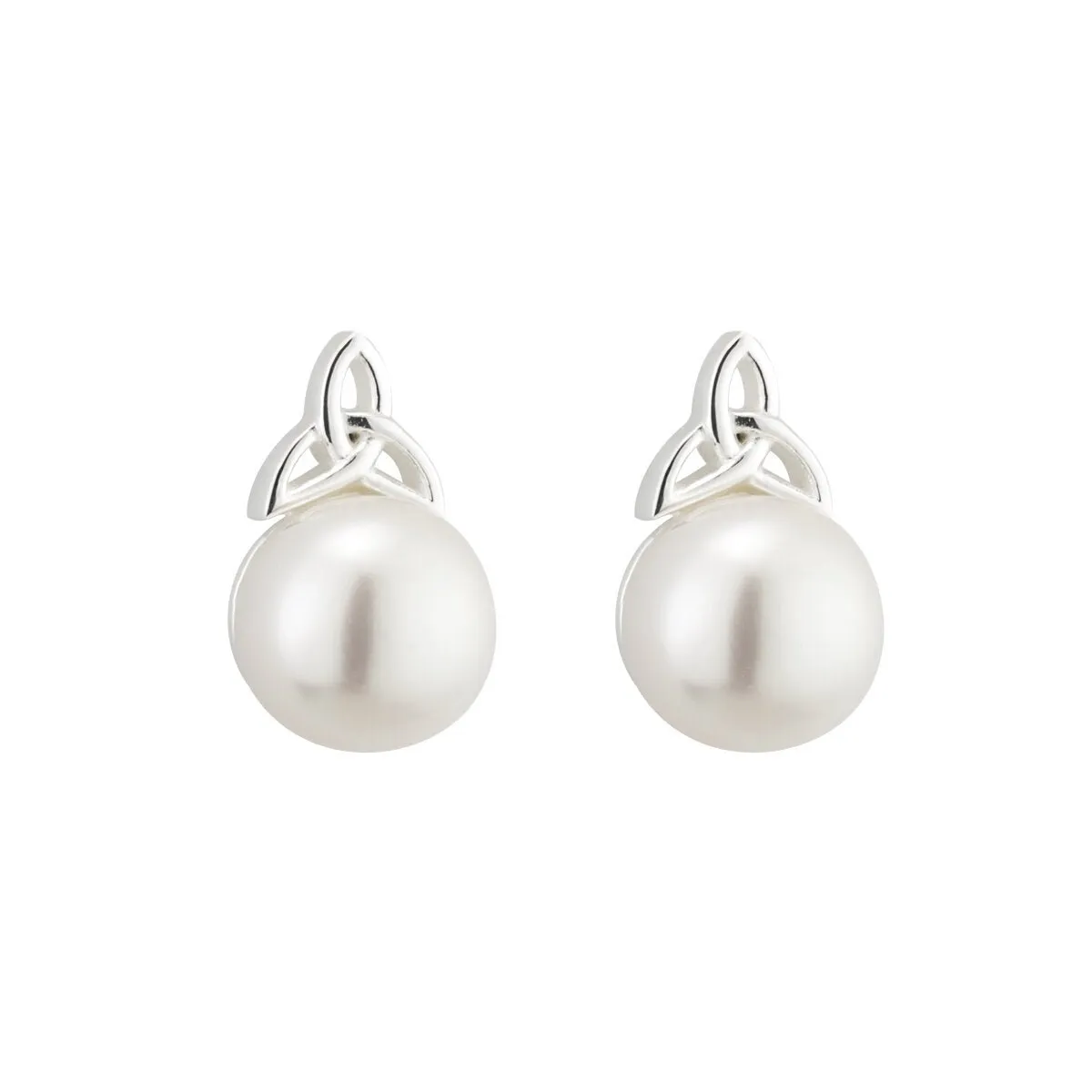 Sterling Silver Freshwater Pearl Trinity Knot Post Earrings - S33774