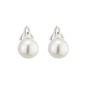 Sterling Silver Freshwater Pearl Trinity Knot Post Earrings - S33774