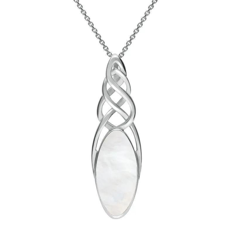 Sterling Silver Mother of Pearl Long Marquise Celtic Necklace