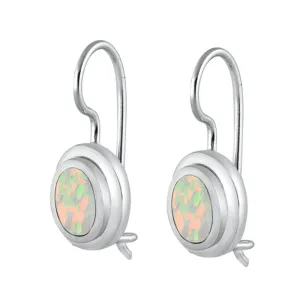 Sterling Silver Simple Oval Dangle Classic Modern Earrings White Synthetic Opal