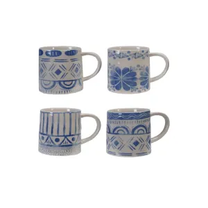 Stoneware Mug with Tile Pattern, Blue & White