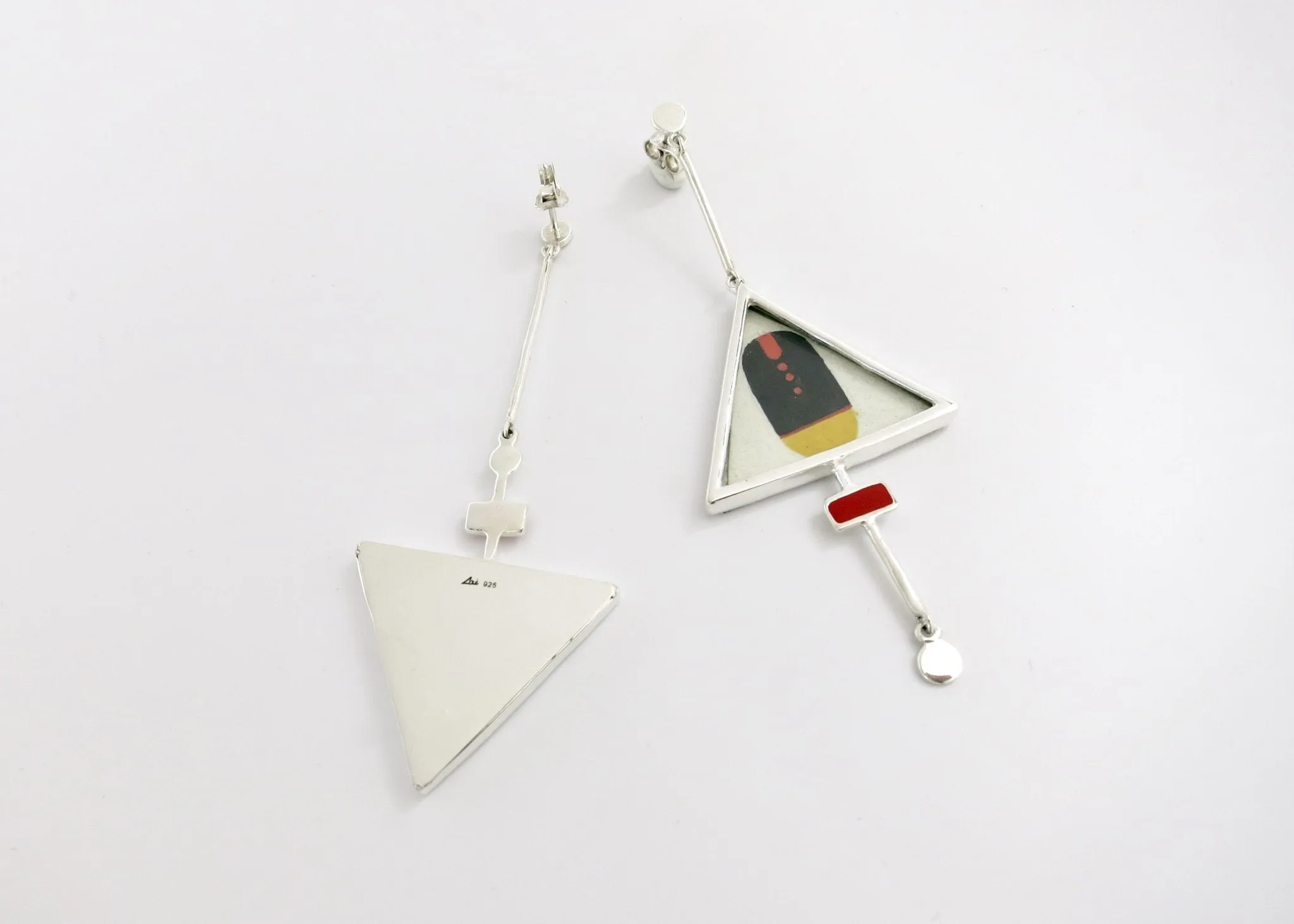 Stunning, asymmetrical, long, Tantric art earrings