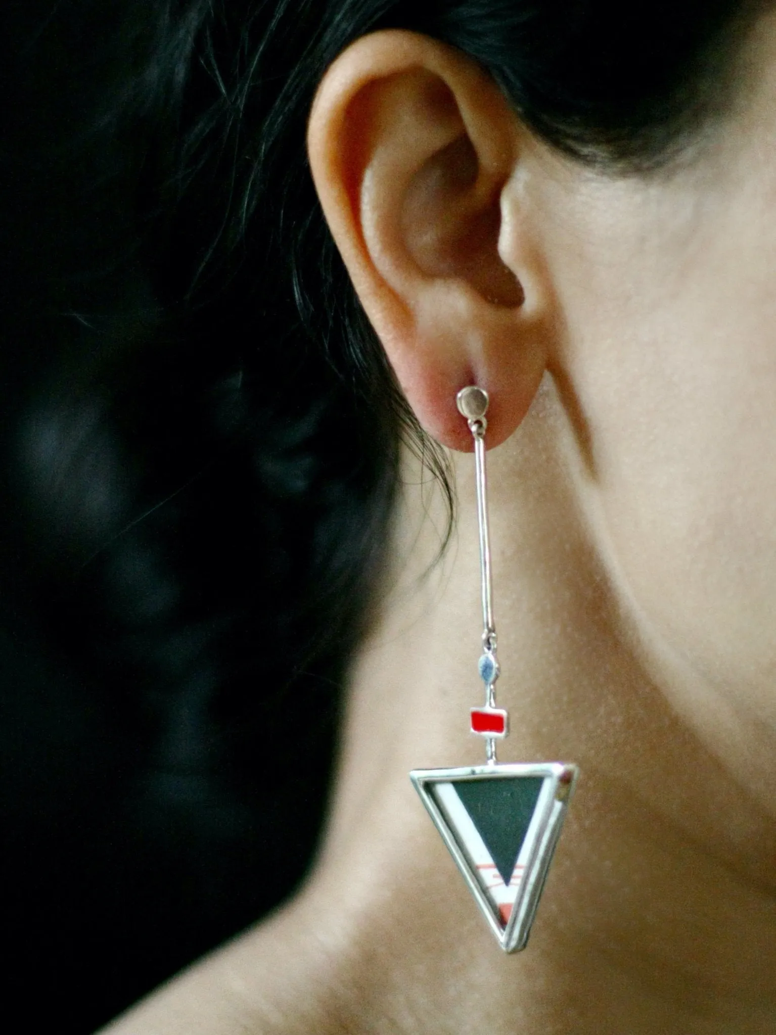 Stunning, asymmetrical, long, Tantric art earrings