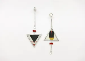 Stunning, asymmetrical, long, Tantric art earrings
