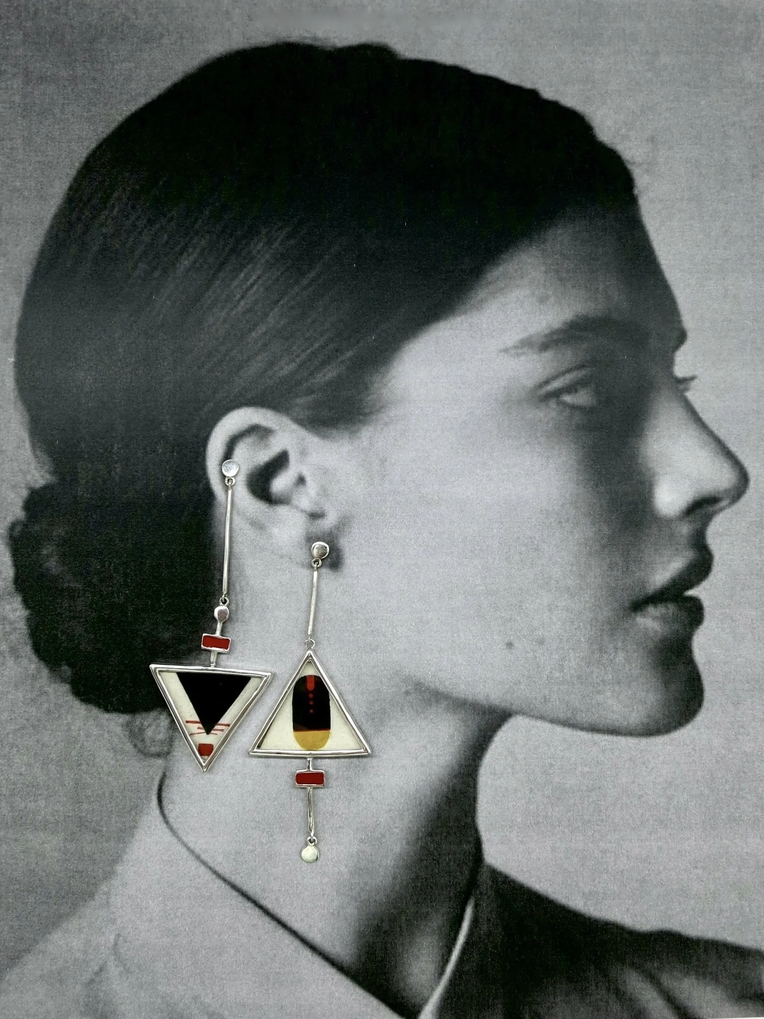 Stunning, asymmetrical, long, Tantric art earrings