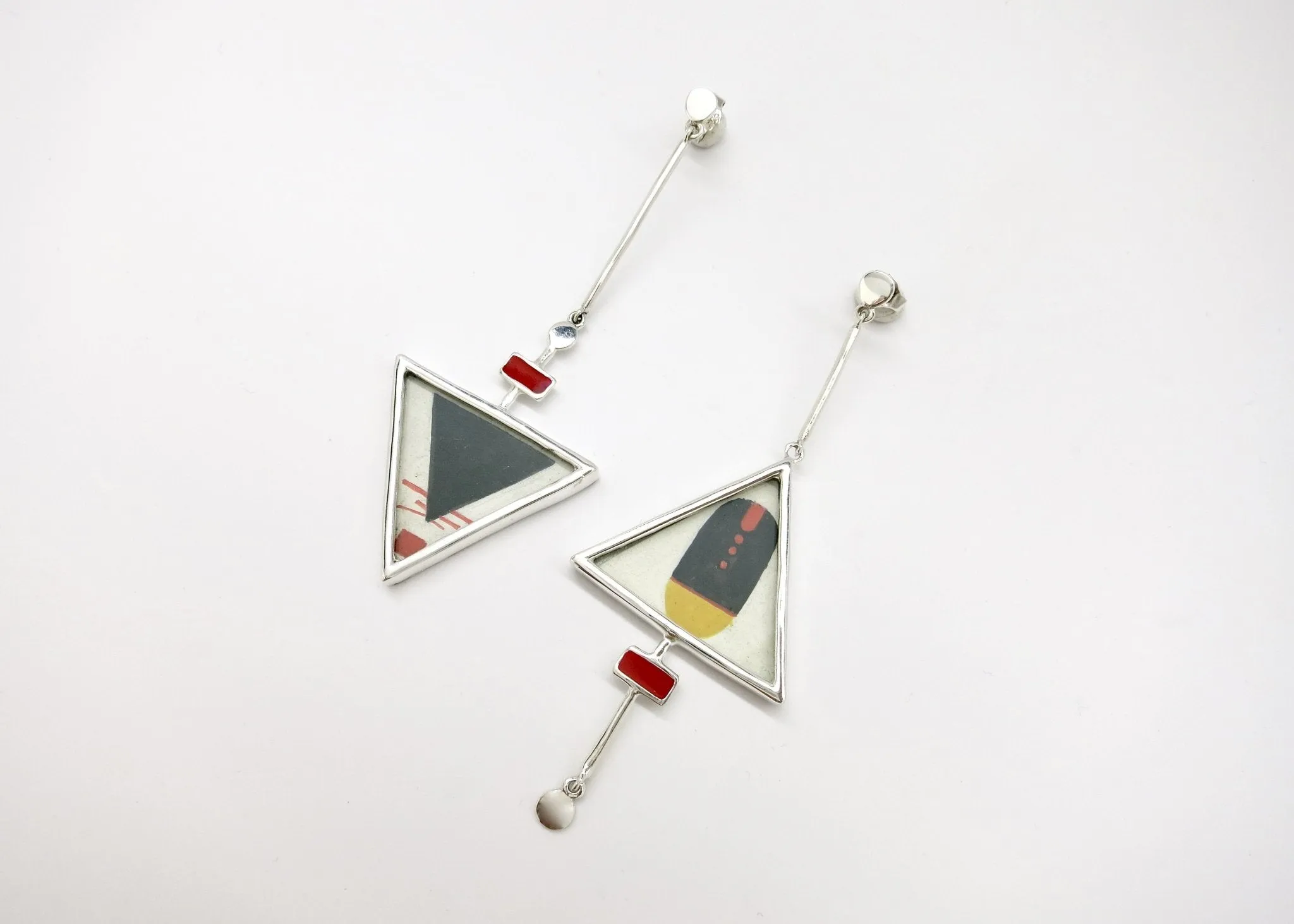 Stunning, asymmetrical, long, Tantric art earrings