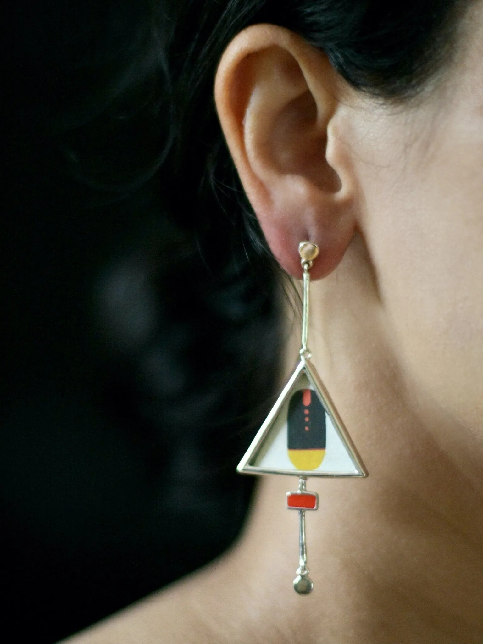 Stunning, asymmetrical, long, Tantric art earrings