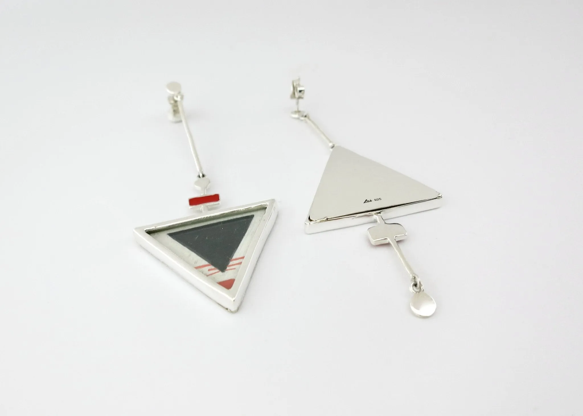 Stunning, asymmetrical, long, Tantric art earrings