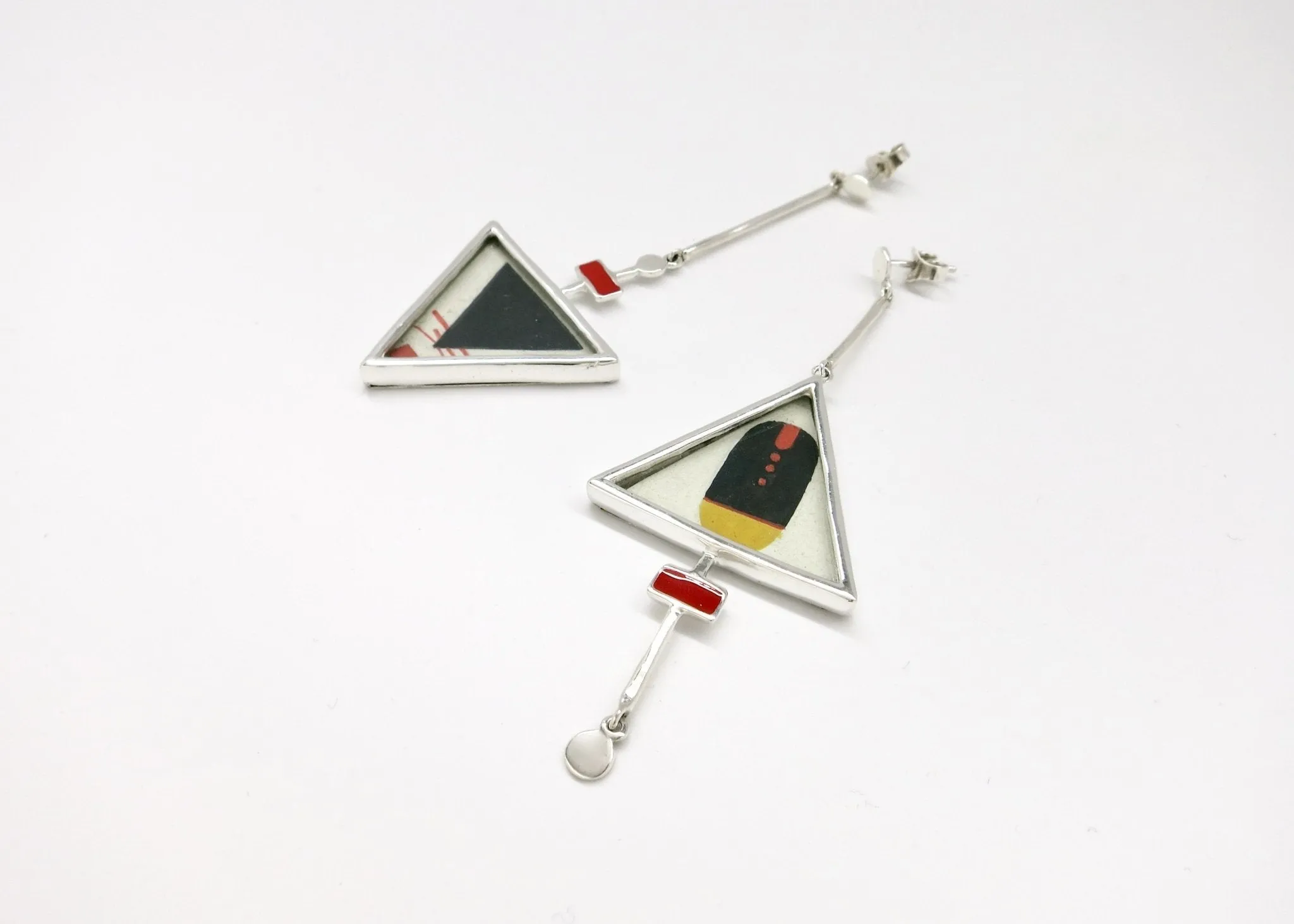 Stunning, asymmetrical, long, Tantric art earrings